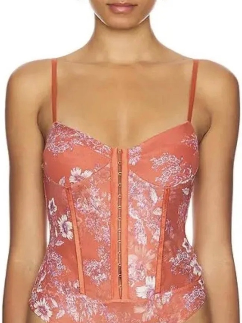 Free Peopel Floral Coral Bustier bodysuit with Hooks size XS NWOT